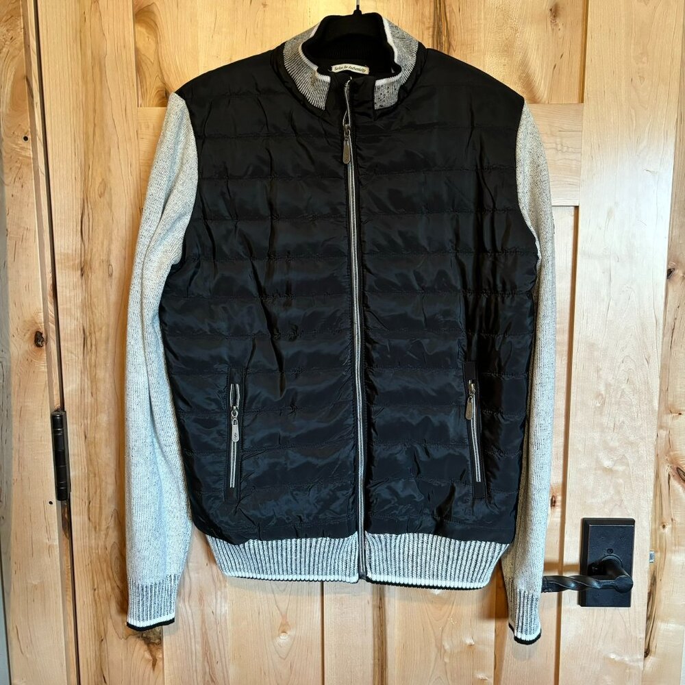 New Scott James Lined Men's Zip Up Sweater Jacket S Small Black Ecru $78